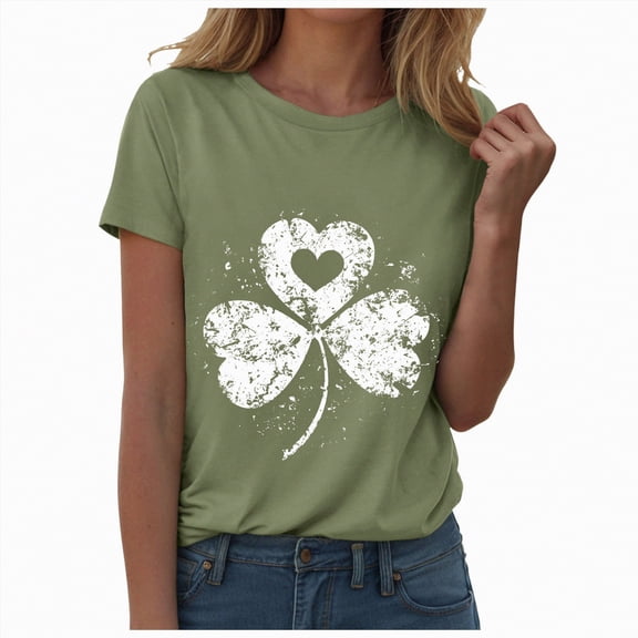 UngA St Patricks Day Shirts for Women Shamrock Clover Graphic Casual T-Shirt Short Sleeve Tee Tops,S