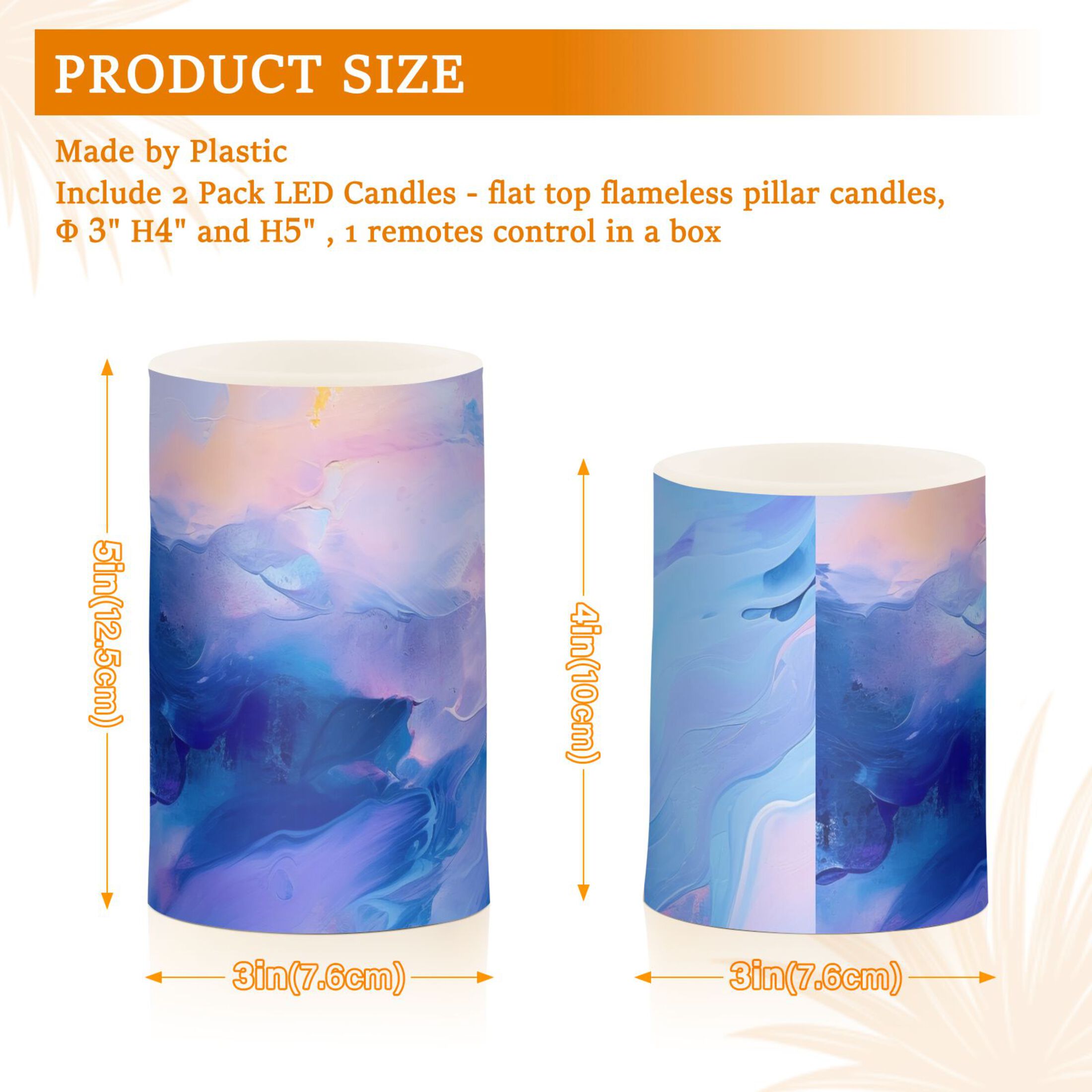 Azure Blue Marble Flameless Candles with Remote Timer LED Battery Operated Flickering Candle Light for Festival Wedding Home Party