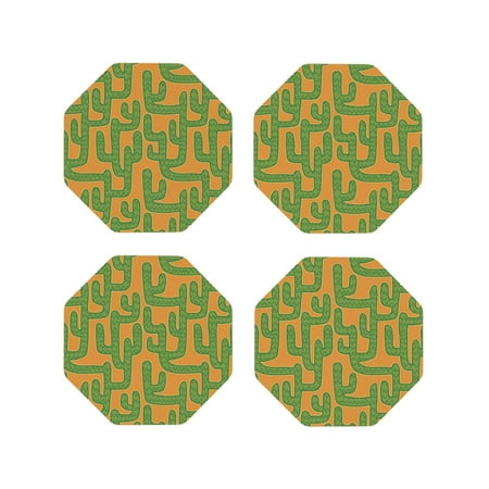 

Fuzoiu Cactus 2 Print Leather Coasters Set Drink Coasters Set of 4 for Tabletop Protection Durable PVC Coasters Home Décor and Housewarming Gift-Octagon