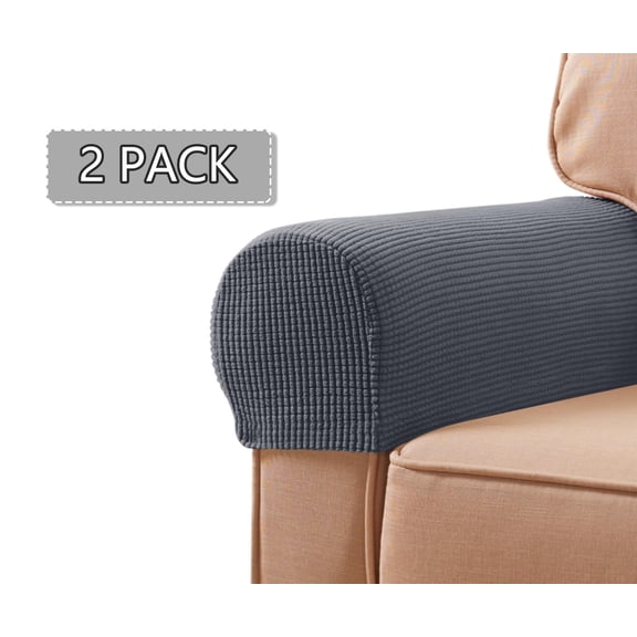 2 Pack Stretch Armrest Covers, Spandex Sofa Armchair Slipcovers for Recliner and Couch Armrests, with Twist Pins, Gray