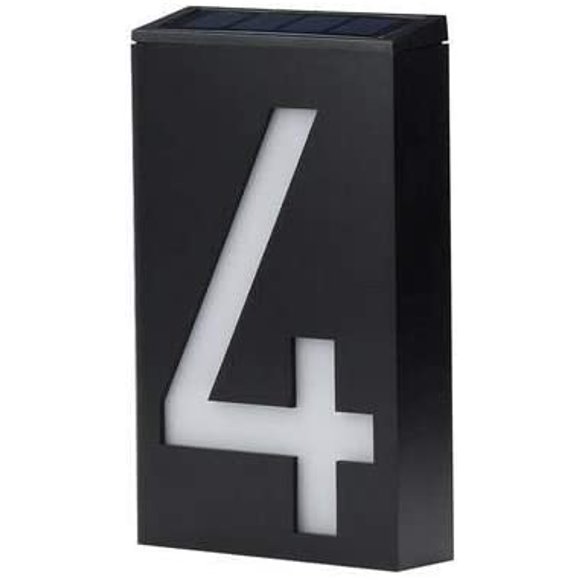 shiyou-LED Solar House Number Light doorplate, Garden Yard Building Door Wall Address Numbers lamp Sign Plate Solar Powered, LED Lighted Up Outdoor Plaque for Home House Street (Digital 4)