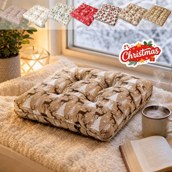 Christmas Tufted Chair Square Seat Cushion, Soft Thickened Floor Pillow, Comfort Chair Pad, Winter Holiday Home Furnishing, Multi Pattern Indoor Sitting Mat, Window Nook Lounge Decor Decorations
