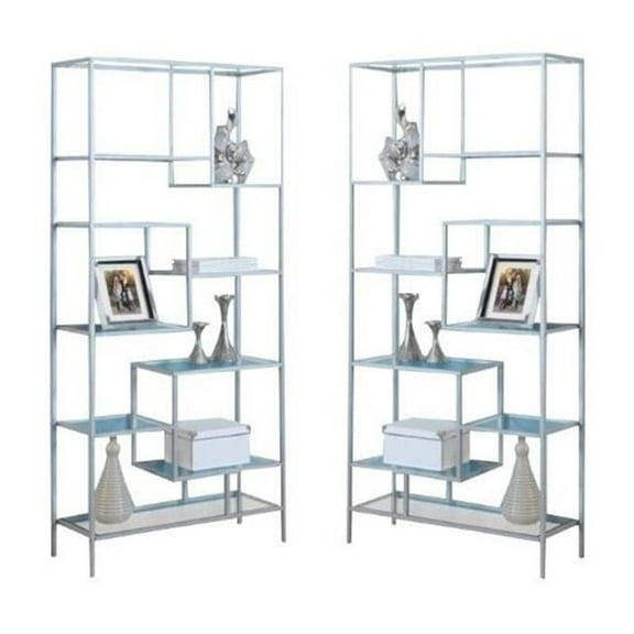 Home Square 2 Piece Modern Metal Bookcase Set in Silver Finish