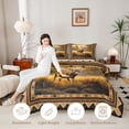 thumbnail image 3 of Manfei Sunset Elk Patch Full Size Comforter Sets,Rustic Pine Check Bedding Comforter Set,Golden,Black Reversible,3 Pieces,1 Comforter and 2 Pillowcases, 3 of 7