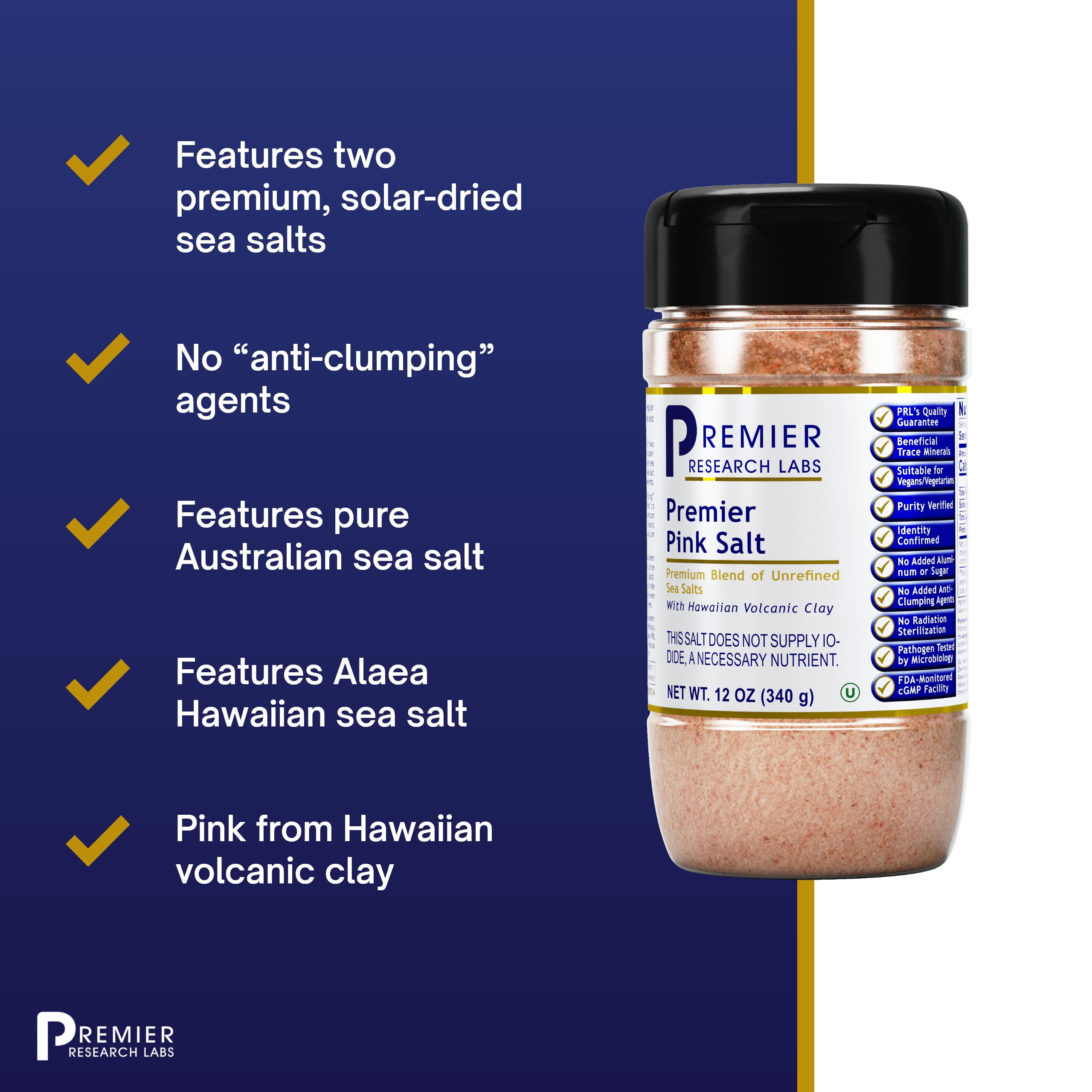 Premier Resarch Labs Pink Salt - Unrefined & Pure Australian Sea Salt & Pink Hawaiian Sea Salt Blend - 12 Oz