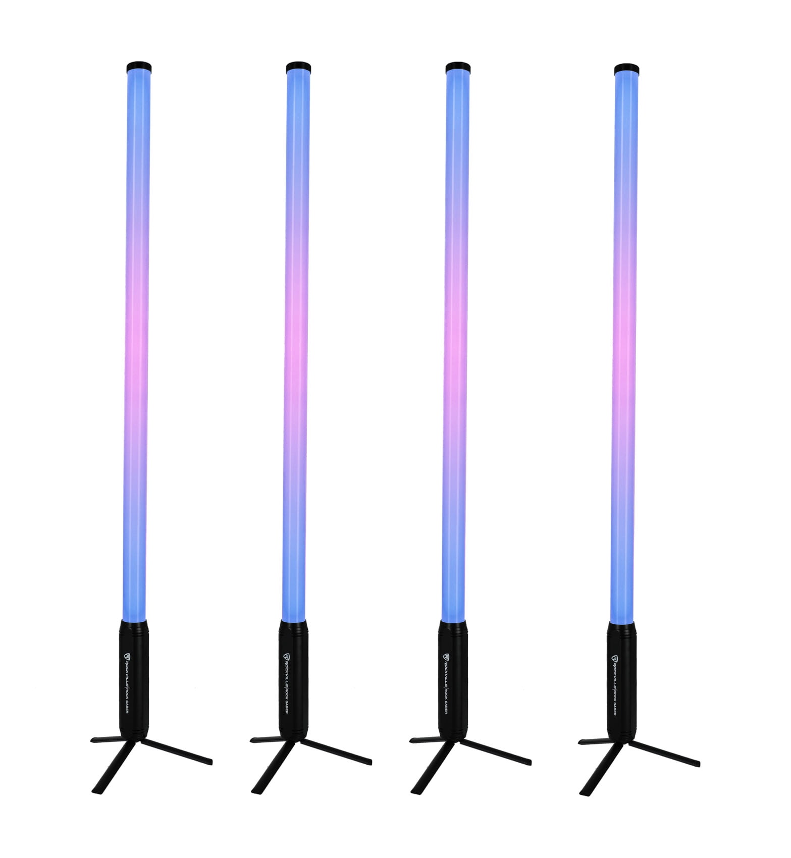 Rockville 4x ROCK SABER BLACK Wireless DMX DJ Tube Lights, 5ft, 23H Battery, 192 RGBWA LEDs, IP65 Indoor/Outdoor, App Control+Remote, Padded Bag, Floor Stand/Truss Mount, Pro Stage Lighting