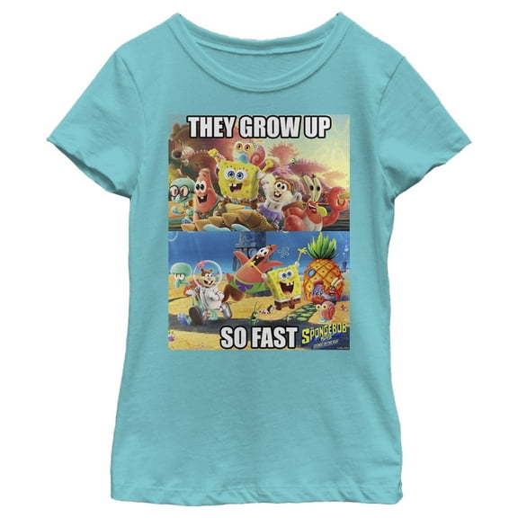Girl's SpongeBob SquarePants Sponge on the Grow Up Fast Panel  Graphic Tee Tahiti Blue X Small
