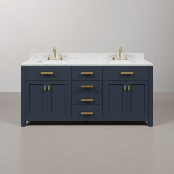 Water Creation Madison 72" Wood Double Bathroom Vanity in Blue/Satin Gold