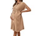 thumbnail image 3 of Womens Short Sleeve Button Down Casual Maternity Dress with Belt Shirt Style Pregnancy Dress Khaki XXL, 3 of 9