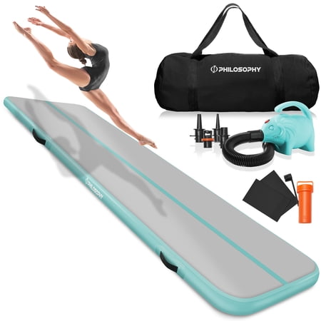 Philosophy Gym 13  Air Tumble Mat - Inflatable Track for Gymnastics  Includes Electric Pump  Mint