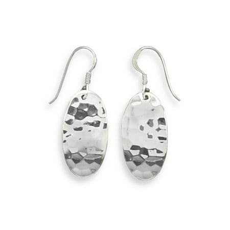 Polished Hammered Oval Earrings - Small Oval Hammered Sterling Silver Earrings Polished