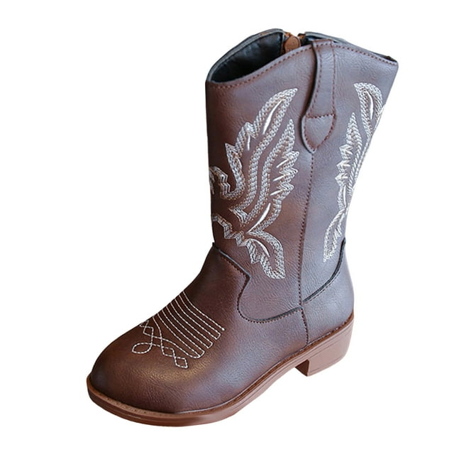 Girls Winter Boots Kids Girls Boots Are Fashionable And Comfortable Little Girls Plus Velvet Warm Long Boots For Children With Embroidery Thread And Western Boots