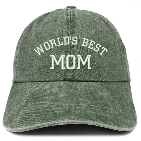 Trendy Apparel Shop World's Best Mom Embroidered Pigment Dyed Low Profile Cotton (Best Dark World Deck Profile)