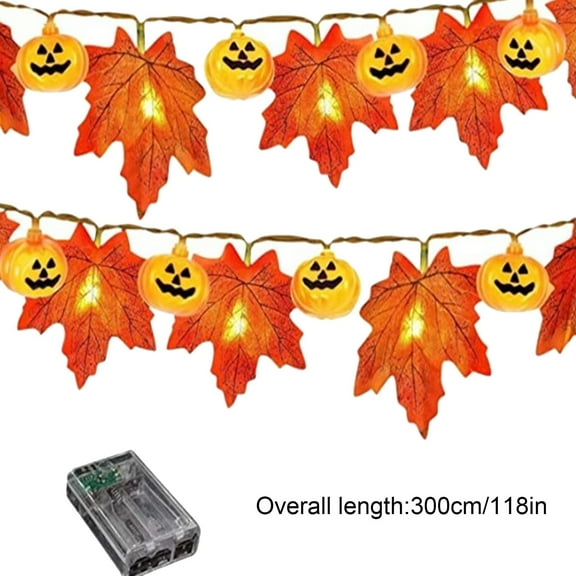SLYNSHome Halloween Light String Decoration 118 inch Fall Pumpkin Maple Leaf String Lights for Thanksgiving Party Indoor Outdoor Decor