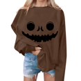 Womens Halloween Costumes Pumpkin Face Print Oversized Pullover Tops