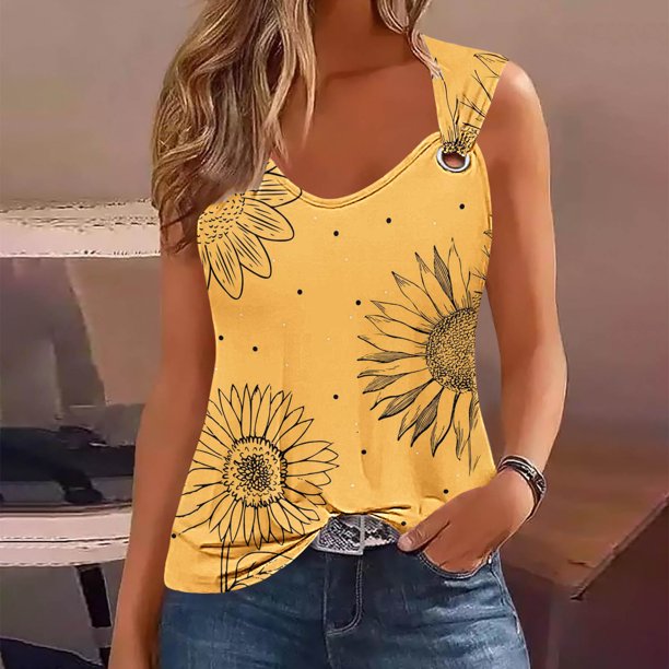 Puntoco Camisola básica para mujer Camiseta sin mangas con estampado para mujer Camiseta holgada sin mangas