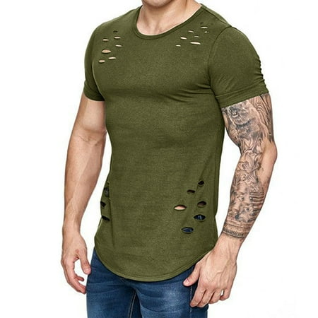 Idoravan Men s Tops Clearance Summer Mens Solid Short Sleeves With Holes In Summer Fashion Comfortable Blouse Top