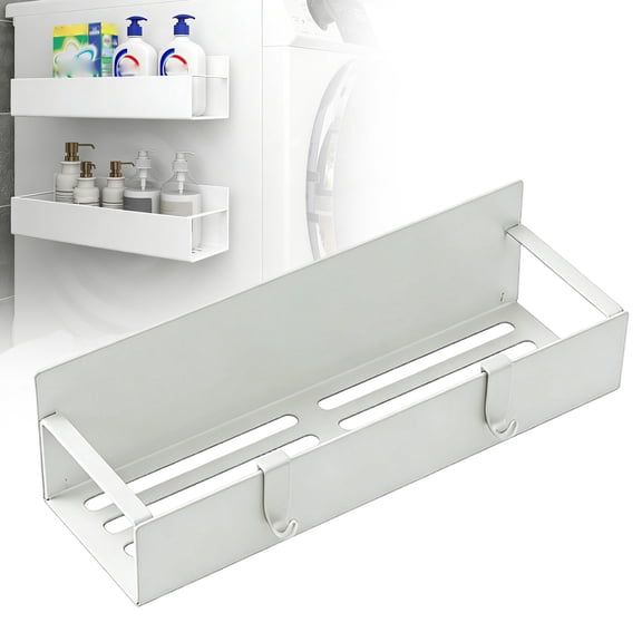 FXMLRLK 1 Pack Metal Magnetic Spice Storage Rack Organizer with 2 Hooks for Refrigerator and Oven, Black Fridge Organizers and Storage(White, Small)