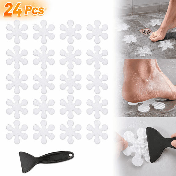 Ustris Bathtub Stickers Non-Slip, 24 PCS Safety Shower Treads Adhesive Appliques with Premium Scraper