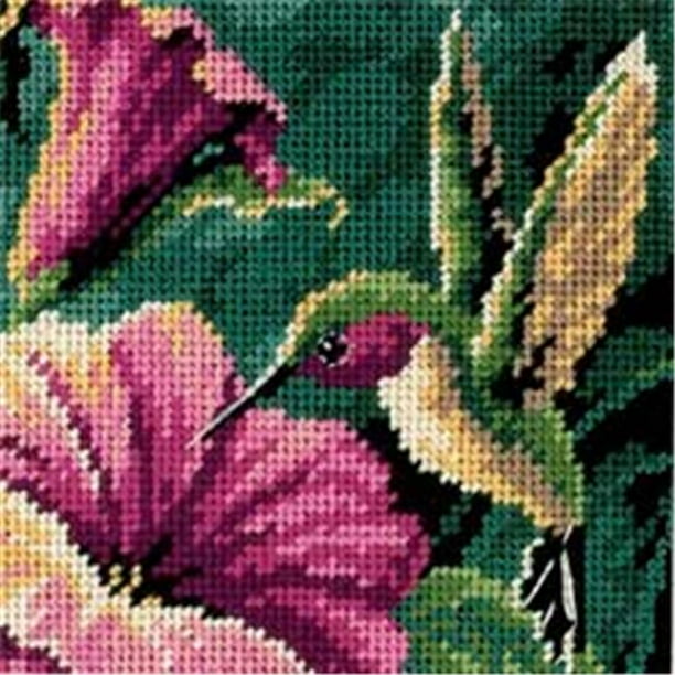Dimensions "Hummingbird Drama" Mini Needlepoint Kit, 5" x 5", Stitched