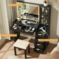 thumbnail image 4 of 43.5" Vanity Desk with Mirror, LED Lights and Charging Station, Makeup Vanity with 3 Shelves & 6 Fluted Drawers, Vanity Set for Bedroom, Black, 4 of 7