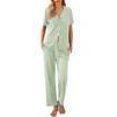 thumbnail image 2 of Ekouaer Womens Button-Down Pajama Set Soft Short Sleeve Sleepwear with Long Pants, 2 of 5