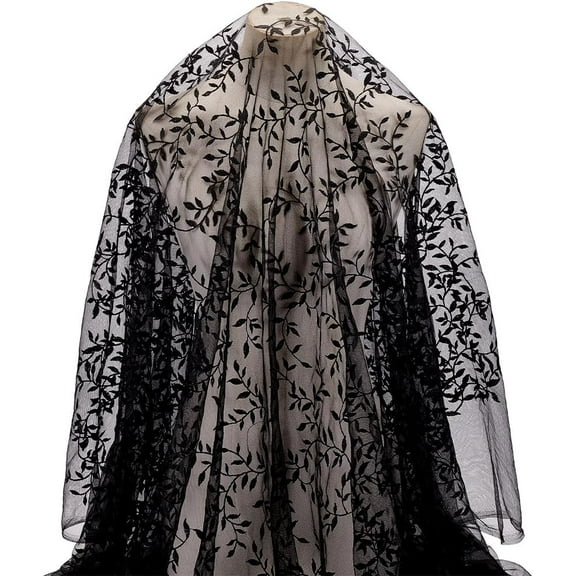2 Yards Black Branch Leaves Mesh Lace Fabric 5.9inch Wide Vintage Embroidery Tulle Fabric French Sewing Lace Fabrics for DIY DIY Crafts Wedding Party Sewing Dresses Home Decoration