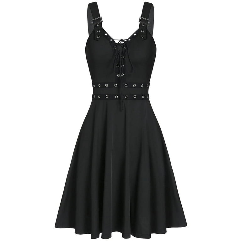 FAVIPT Women's Dresses Plus Size Gothic Clothing Steampunk Fashion Bandage Dress Irregular Hem Sleeveless A Line Dress