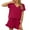 Red, variant on 2 Piece Sets for Women Dressy Spring Womens Two Piece Outfits Fall Fashion Women' Solid Color V-Neck Short Sleeved Elastic Waist Rolled Shorts Sports And Leisure Home Two-Piece Set