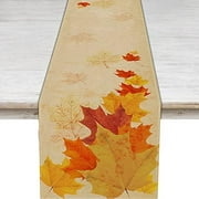 Pudodo Linen Maple Leaves Table Runner Fall Thanksgiving Farmhousse Fireplace Kitchen Dining Room Home Decoration