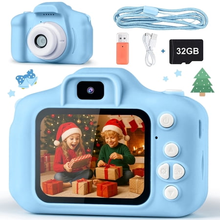 PayUSD Kids Camera for Girls Boys 32GB 1080HD Selfie Digital Cameras Video Toddler Toys Christmas Birthday Gift Age 3-10, Blue