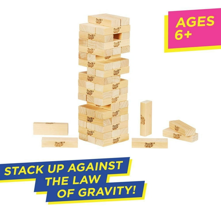Jenga Classic Block Stacking Board Game for Kids and Family Ages 6 and Up,  1+ Player