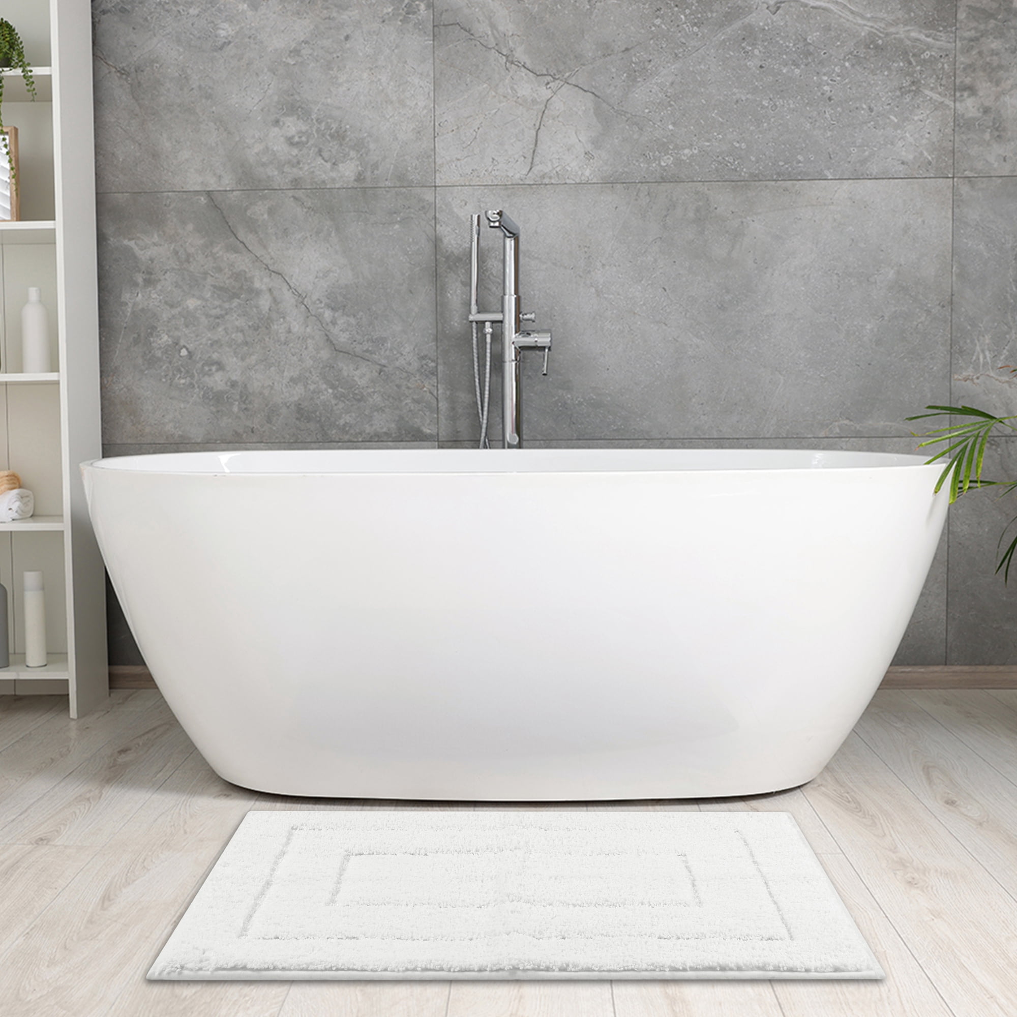 Unique Bargains Geometry Bathroom Rug Mat Soft Absorbent Non-Slip Comfortable Bath Rugs White 20" x 32"