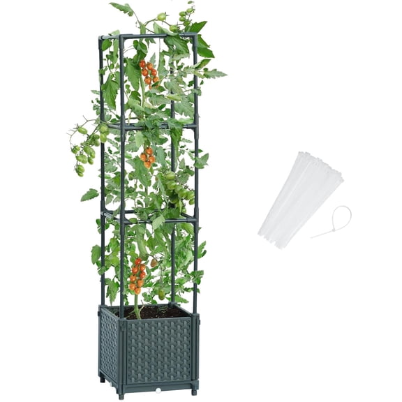 DXRONT Raised Garden Bed Planter Box with Trellis, 41.3” Tomato Planters for Climbing Plants Vegetable Vine Flowers Outdoor Patio, Tomatoes Cage w/ Self-watering