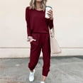 thumbnail image 2 of Pgeraug pajamas for women Home Two Piece Long Sleeve Blouse Long Pants Pajamas Sets women's sleepwear Wine XL, 2 of 7