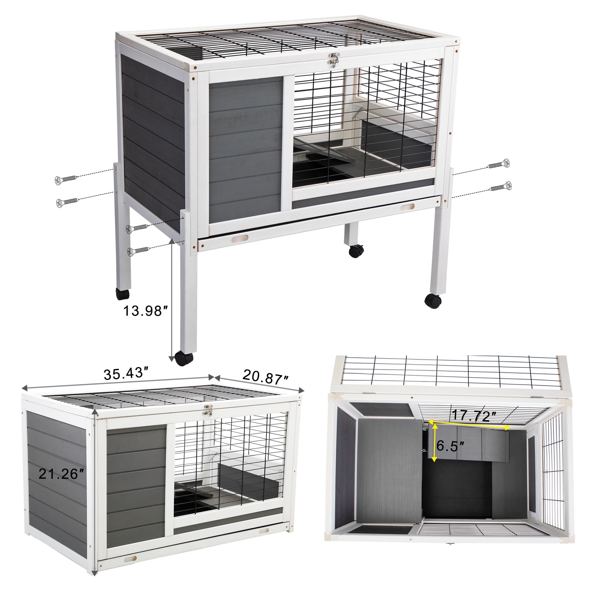 Pefilos 36 Inch Rabbit Hutch for Indoor Bunny Cage Wooden Guinea Pig House with Wire Floor, Wheels, Leak-Proof Tray, Gray Pefilos 36 Inch Rabbit Hutch for Indoor Bunny Cage Wooden Guinea Pig House with Wire Floor, Wheels, Leak-Proof Tray, Gray