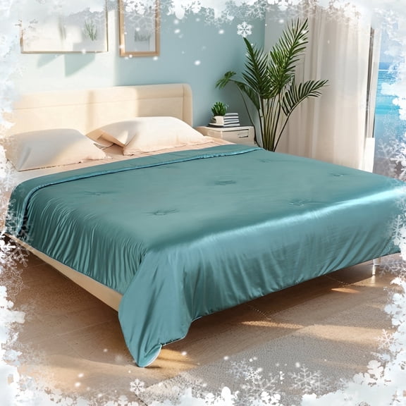 SUNNY HEAT Cooling Summer Comforter Queen Size 78"x90", Double-Sided Breathable Silk Summer Blanket for Hot Sleepers, Teal