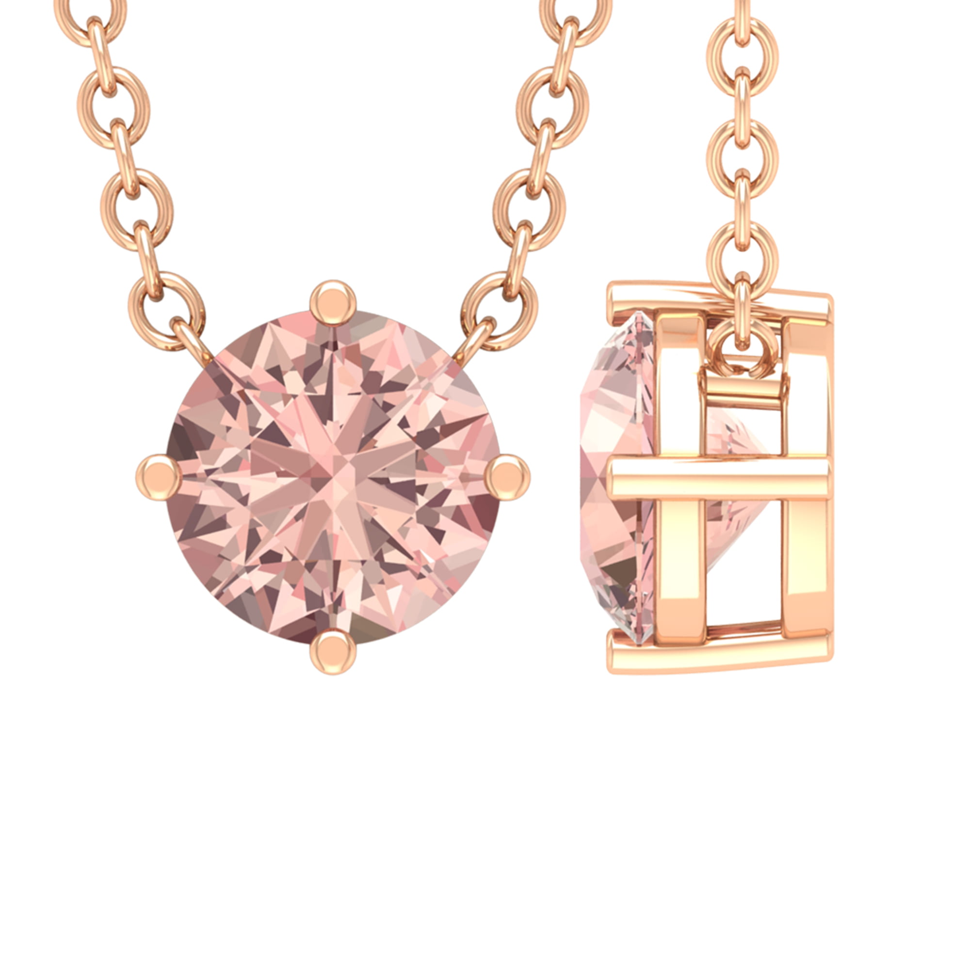 2Ct Round Cut Morganite Solitaire Pendant Solid 14K Rose Gold Finish Free Chain