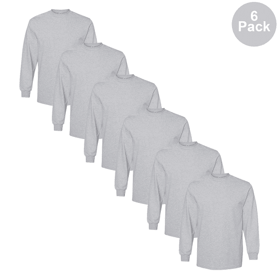 American Apparel Men Crew Neck Heavyweight Cotton T-Shirt, 6-Pack, Long Sleeve Heather Grey Tee, S