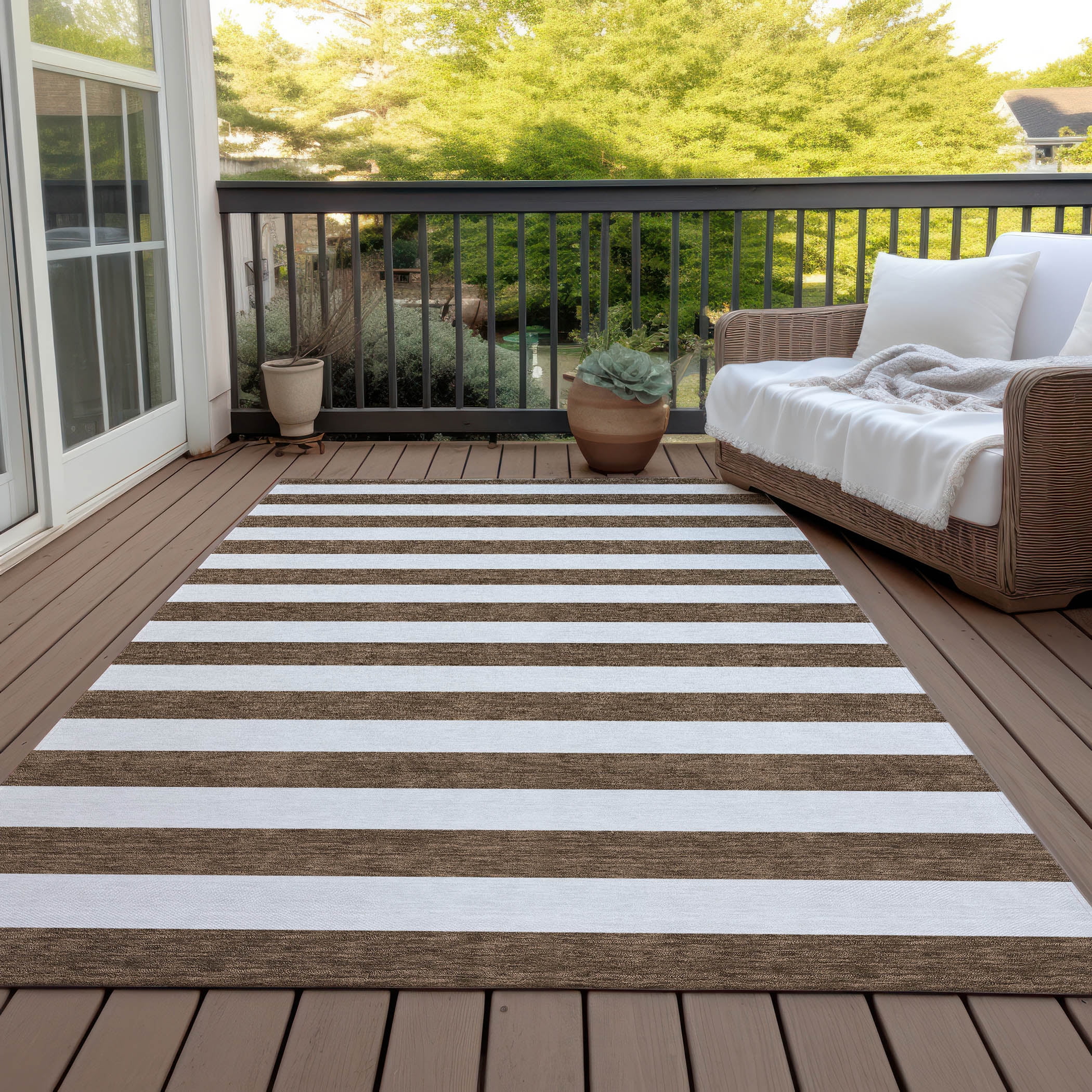Addison Rugs Chantille Indoor/Outdoor Transitional Stripes Chocolate Washable Rectangle Rug, 3' x 5'