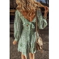 thumbnail image 3 of Women's Green Floral Print Square Neck Shirred Waist Ruffled Mini Dress, 3 of 7