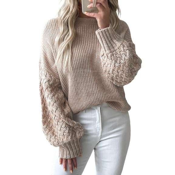 SIEANE Women's Pullover Sweater Twist Loose Long Sleeve Cable Knit Casual Warm Tops L(US 12-14)