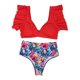 thumbnail image 1 of Traje de baño de bikini para mujer con estampado de flores, correas anchas, corte bajo, traje de baño de 2 piezas para verano, rojo M, 1 of 5