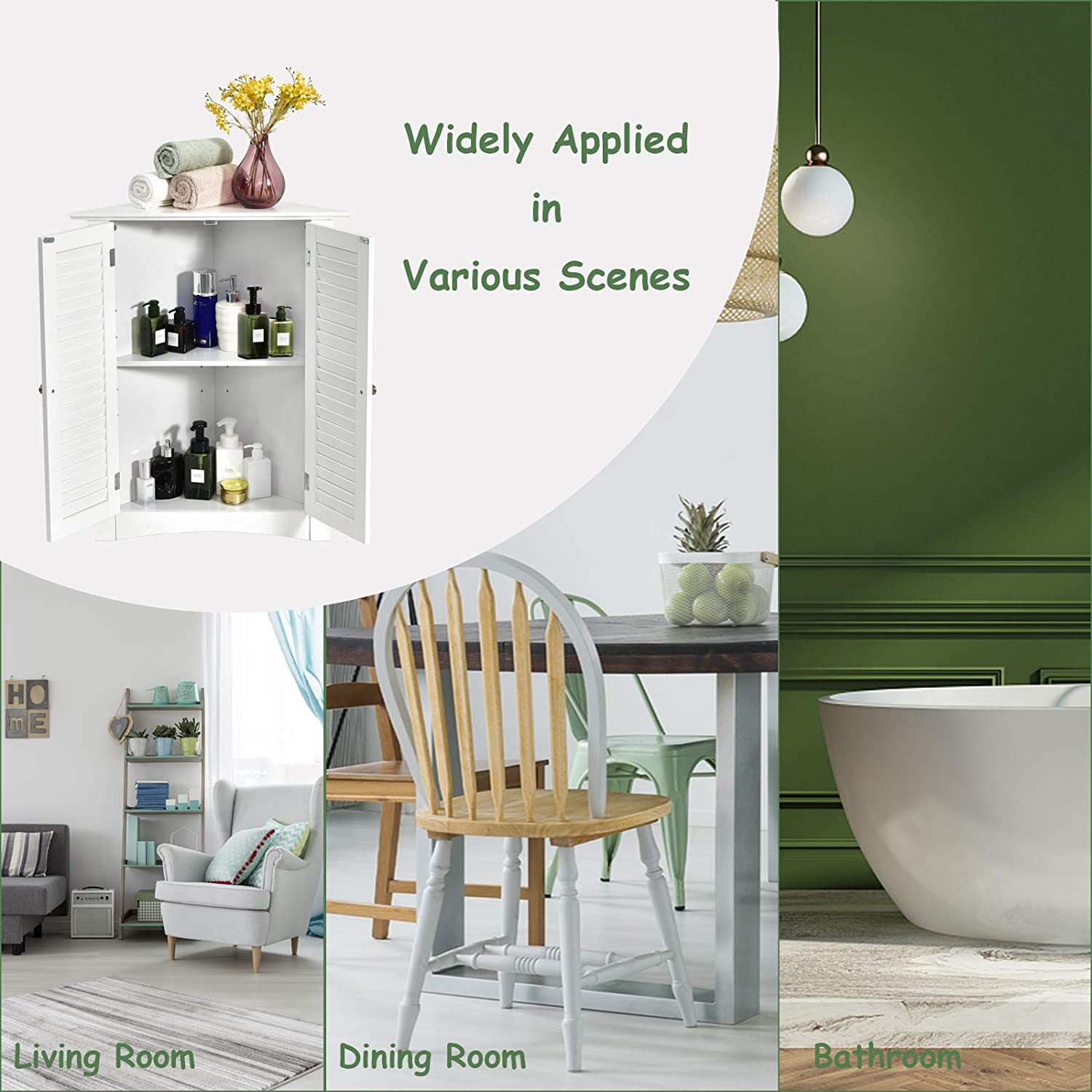 Giantex 3-Shelf Corner Cabinet, Freestanding Bathroom Floor Cabinet with Double Shutter Doors and Adjustable Shelf, Suitable for Bathroom, Living Room, Bedroom, Kitchen, 22 x 13 x 31.5 inches