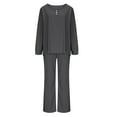 thumbnail image 6 of hxobax Womens Waffle Pajama Sets 2 Piece Cute Rib Sleepwear Loungewear Long Sleeve Crewneck Button Down Shirts Tops and Elastic Waist Drawstring Pants Pjs Matching Set Nightwear,Dark Gray,Medium, 6 of 8
