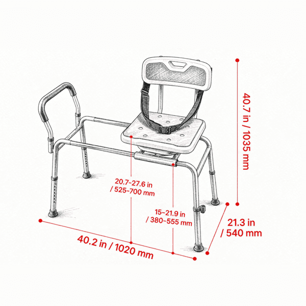 Sliding Shower Chair with Swivel Seat, 400 lbs Tub Transfer Bench with Padded Arms & Backrest, Height Adjustable, for Seniors & Disabled