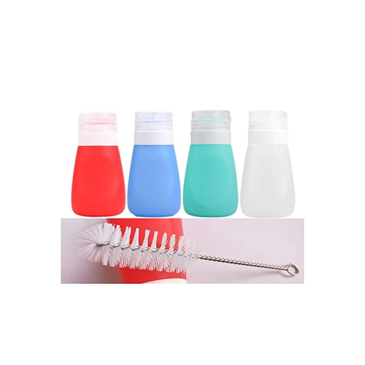 Squeeze Salad Dressing Bottles with Cleaning Brush Portable Sauce