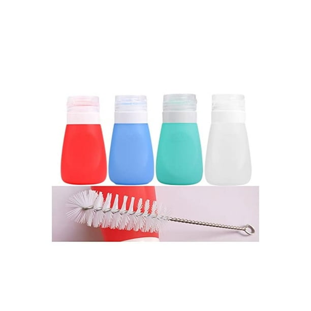 Squeeze Salad Dressing Bottles With Cleaning Brush Portable Sauce Bottles Condiment Bottles Dressing To Go For Lunch 2 Oz Set Of 4 Food Grade Silicone Bpa Free Walmart Com Walmart Com