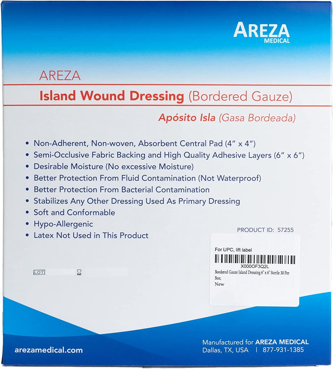 Bordered Gauze Island Dressing 6" x 6" Sterile Latex Free 30 Per Box Wound Dressing by Areza Medical 30 Count (Pack of 1)