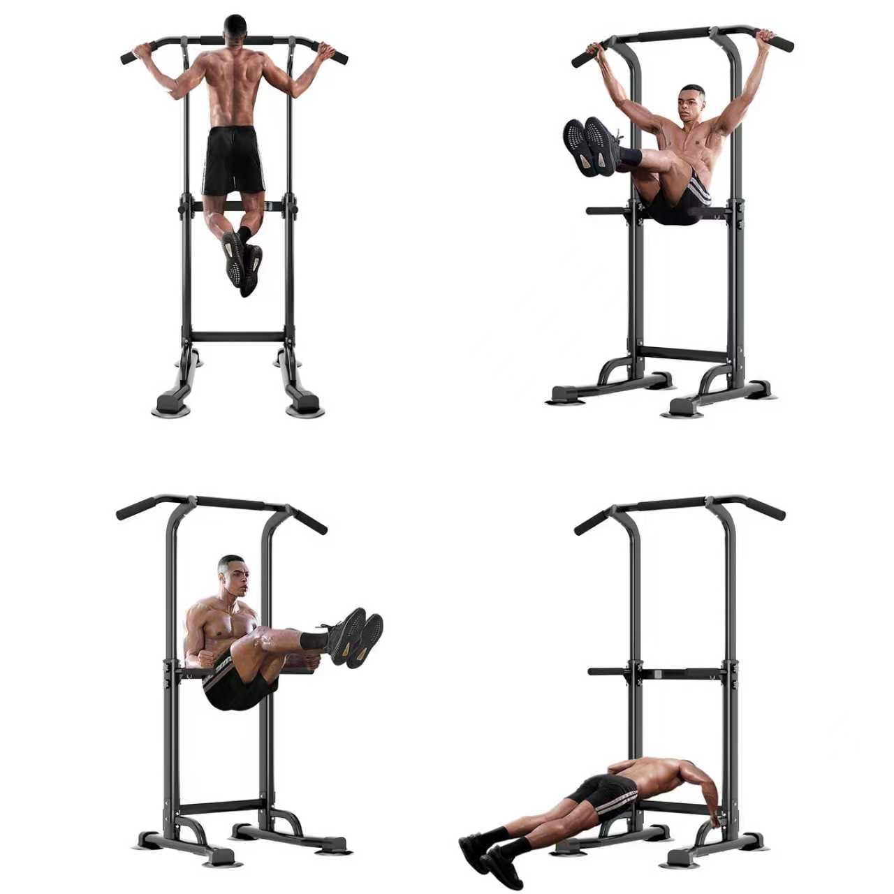 Adjustable Power Tower Pull Up Bar Dip Station, 330LBS Capacity Steel Frame, Ergonomic Home Gym Strength Training Equipment
